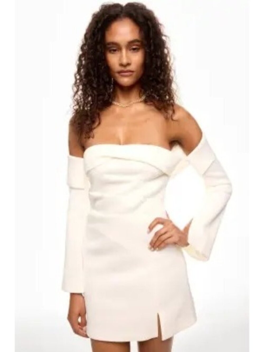 Off-Shoulder Cream Mini Dress